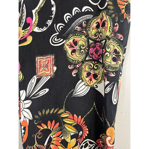 Chicos Floral Cropped Paisley Pant Black L Colorful Preppy Vibrant Hippie Folk - Picture 4 of 14